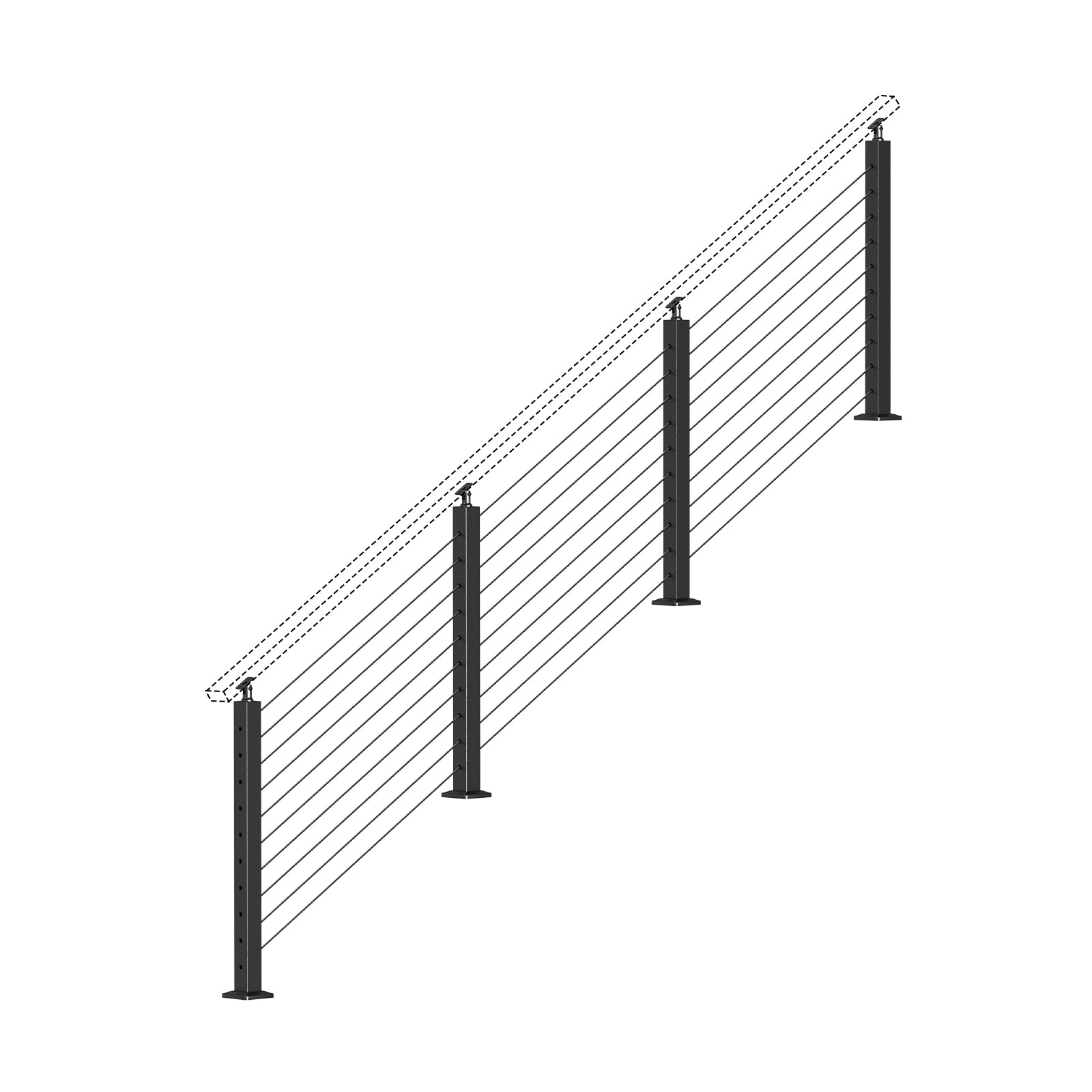 BLIKA 36'' & 42'' Black Surface Mount Stair Cable Railing System DIY Kit (4FT - 20FT, Angled Drilled, No Handrail)