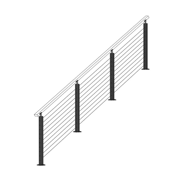BLIKA 36'' & 42'' Black Surface Mount Stair Cable Railing System DIY Kit (4FT - 20FT, Angled Drilled, No Handrail)