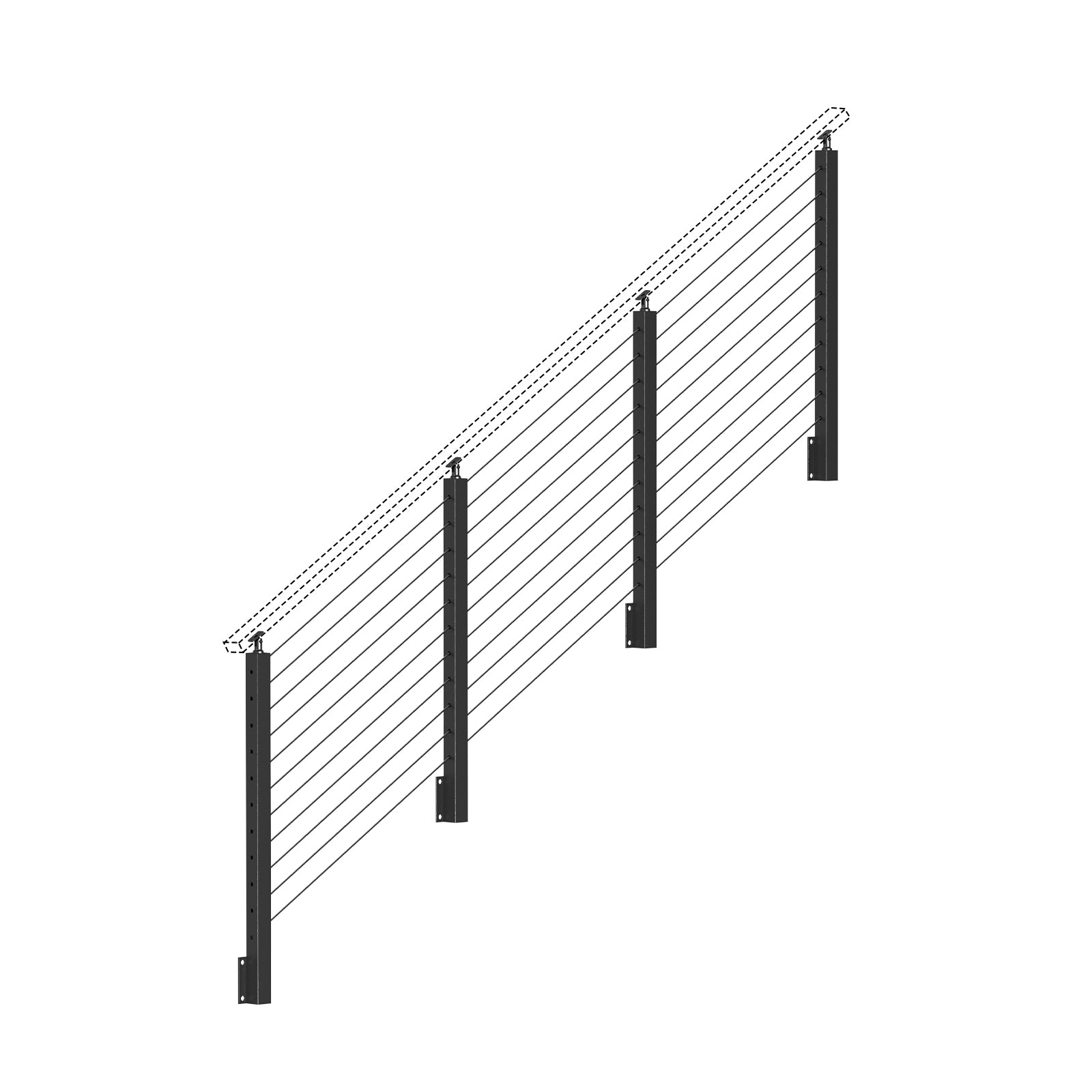 BLIKA 36''  Black Side Mount Stair Cable Railing System DIY Kit (4FT - 20FT,  No Handrail)