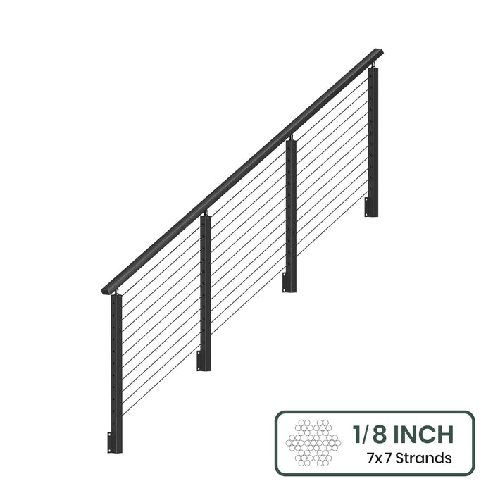 BLIKA 36''& 42''  Black Side Mount  Stair Cable Railing System DIY Kit (4FT - 20FT, Angled Drilled) - 1/8" Cable & Hardware