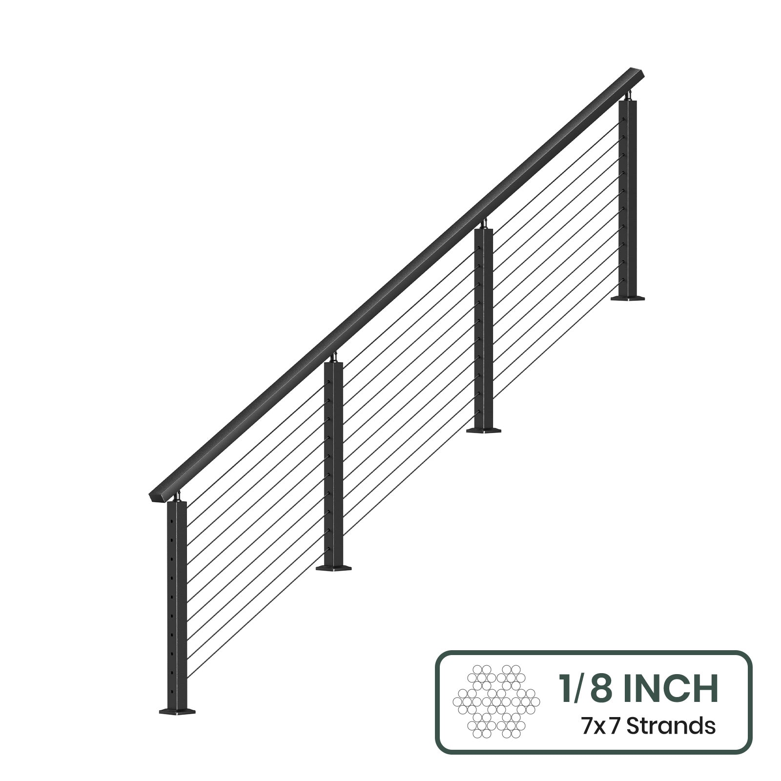 BLIKA 36'' & 42'' Black Surface Mount Stair Cable Railing System DIY Kit (4FT - 20FT, Angled Drilled) - 1/8