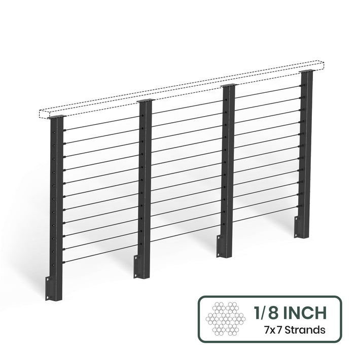 BLIKA  36'' & 42'' Black Side Mount Cable Railing System DIY Kit (4FT - 28FT,  No Handrail) - 1/8" Cable & Hardware