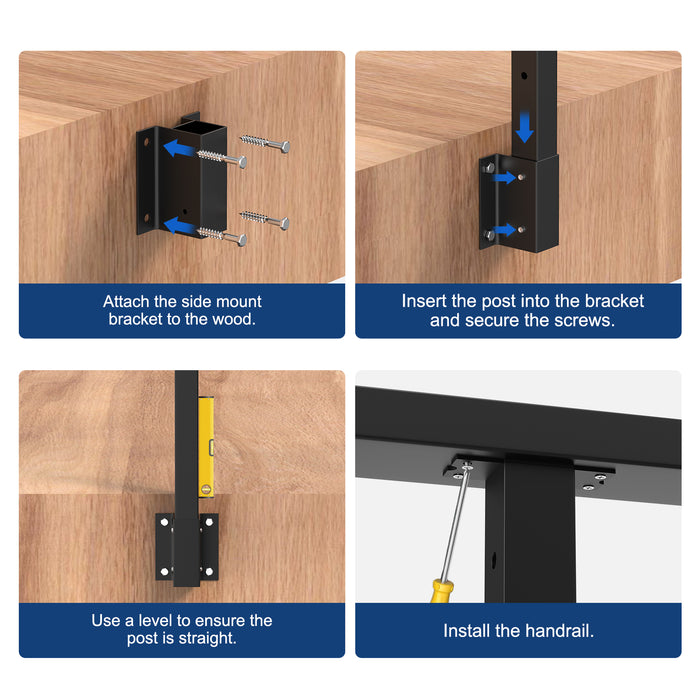 BLIKA 36" Angle Drilled Side Mount Post with Bracket for Cable Railing