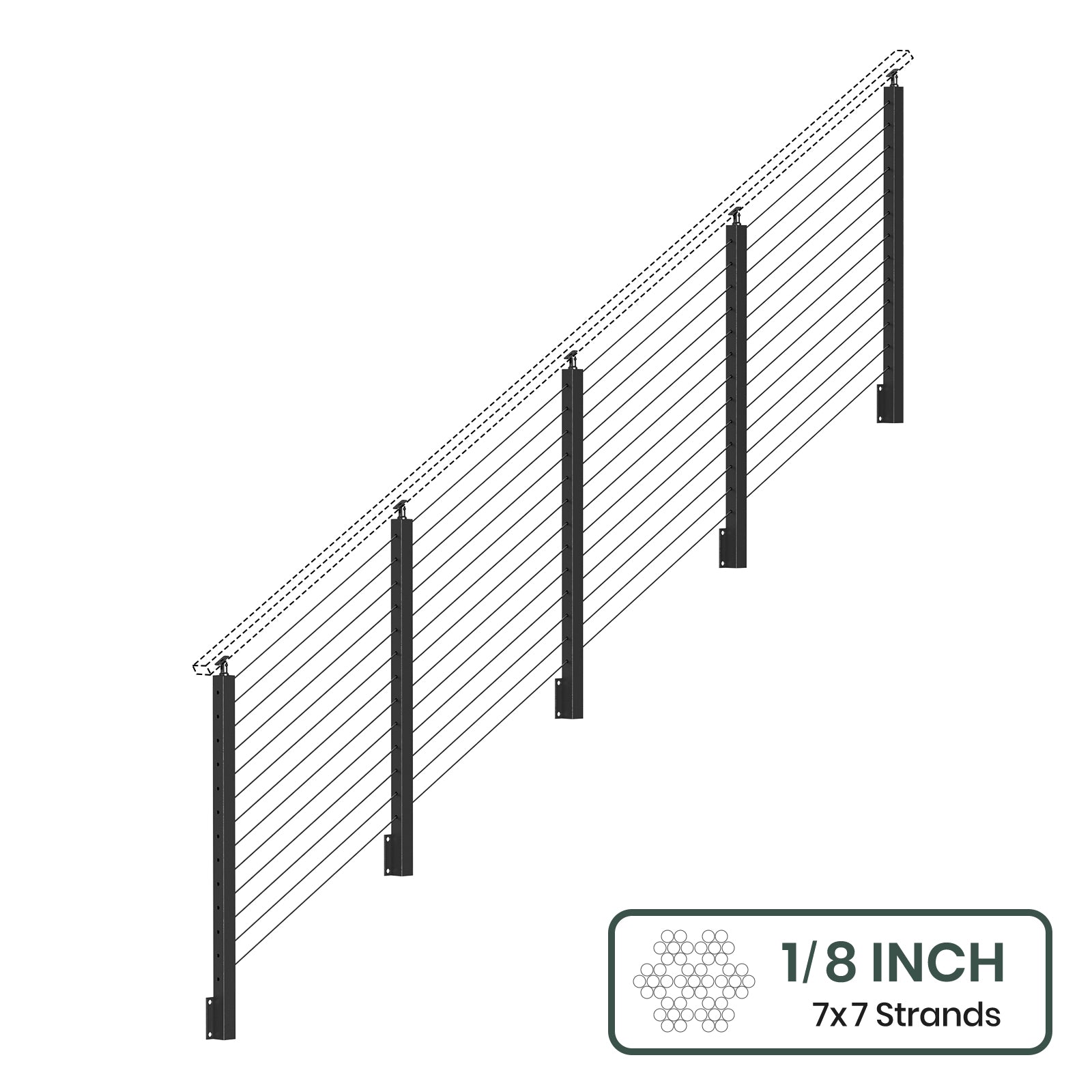 BLIKA 36'' & 42'' Black Side Mount Stair Cable Railing System DIY Kit (4FT - 20FT,  No Handrail) - 1/8
