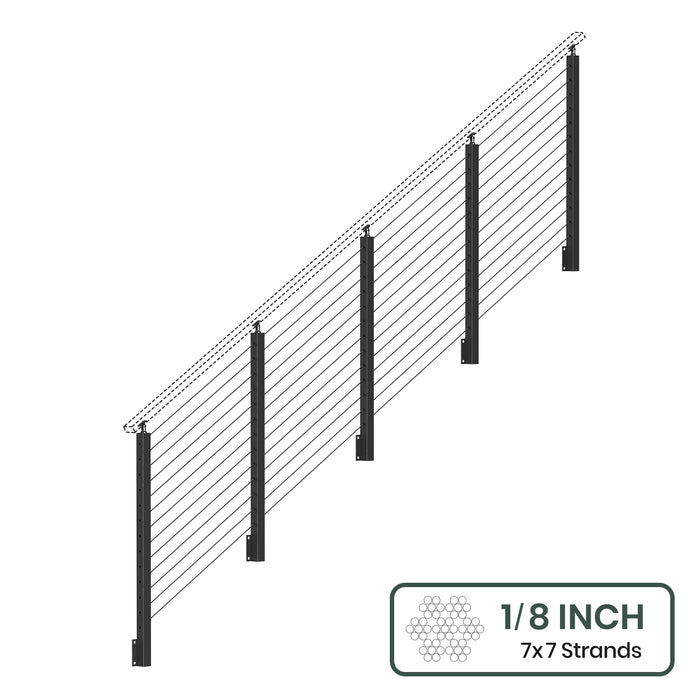 BLIKA 36'' & 42'' Black Side Mount Stair Cable Railing System DIY Kit (4FT - 20FT,  No Handrail) - 1/8" Cable & Hardware