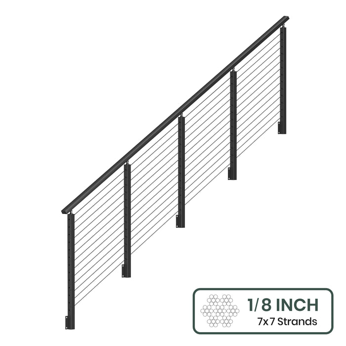 BLIKA 36''& 42''  Black Side Mount  Stair Cable Railing System DIY Kit (4FT - 20FT, Angled Drilled) - 1/8" Cable & Hardware