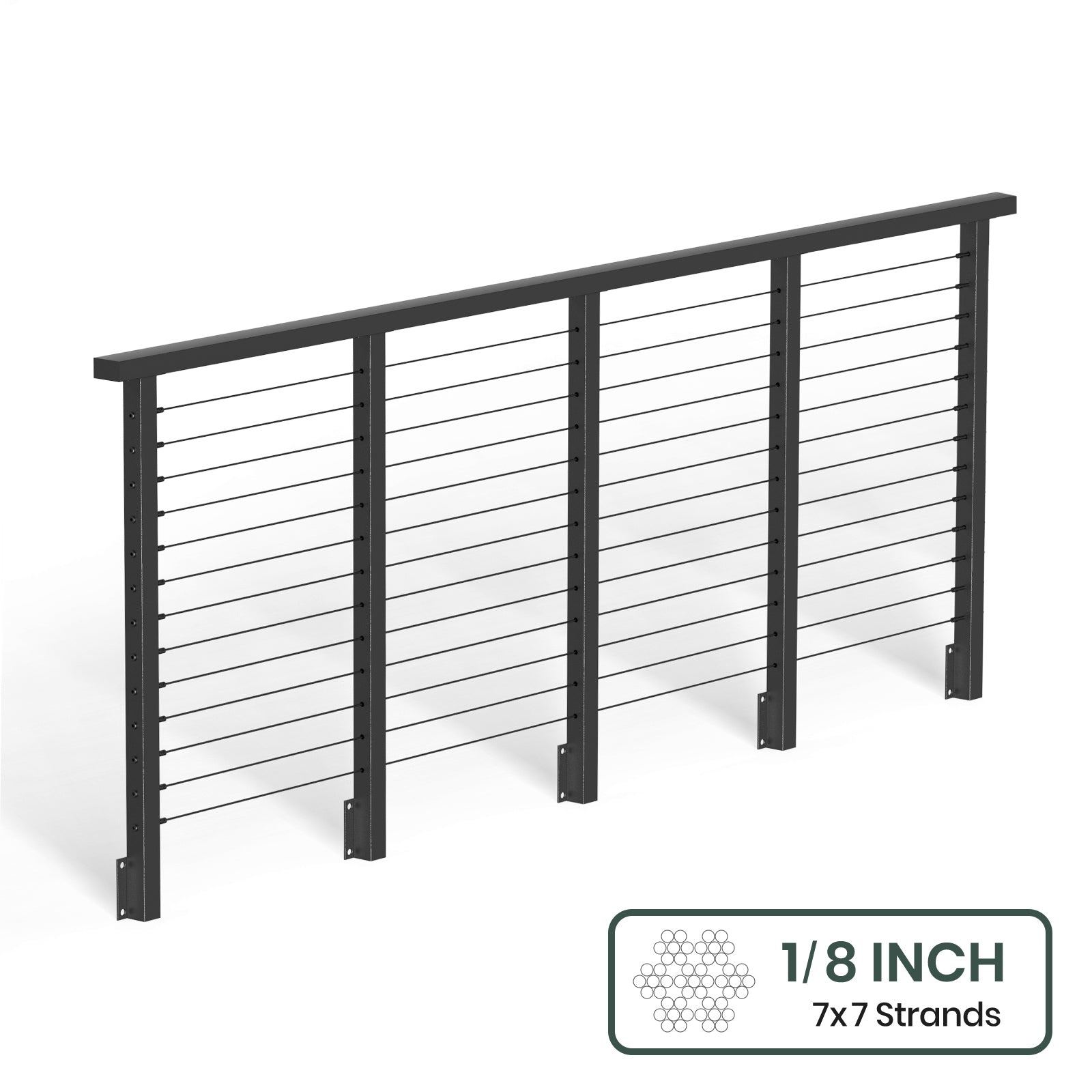 BLIKA 36'' & 42'' Black Side Mount Cable Railing System DIY Kit (4FT - 28FT, Level Drilled) - 1/8