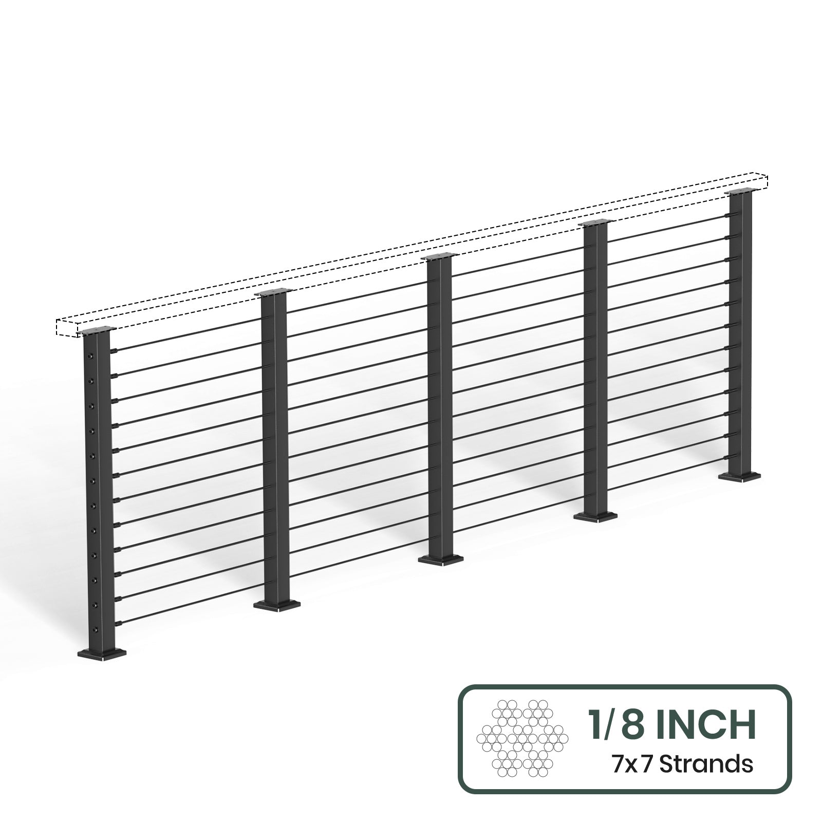 BLIKA 36'' & 42''  Black Surface Mount Cable Railing System DIY Kit (4FT - 28FT, Level Drilled, No Handrail) - 1/8
