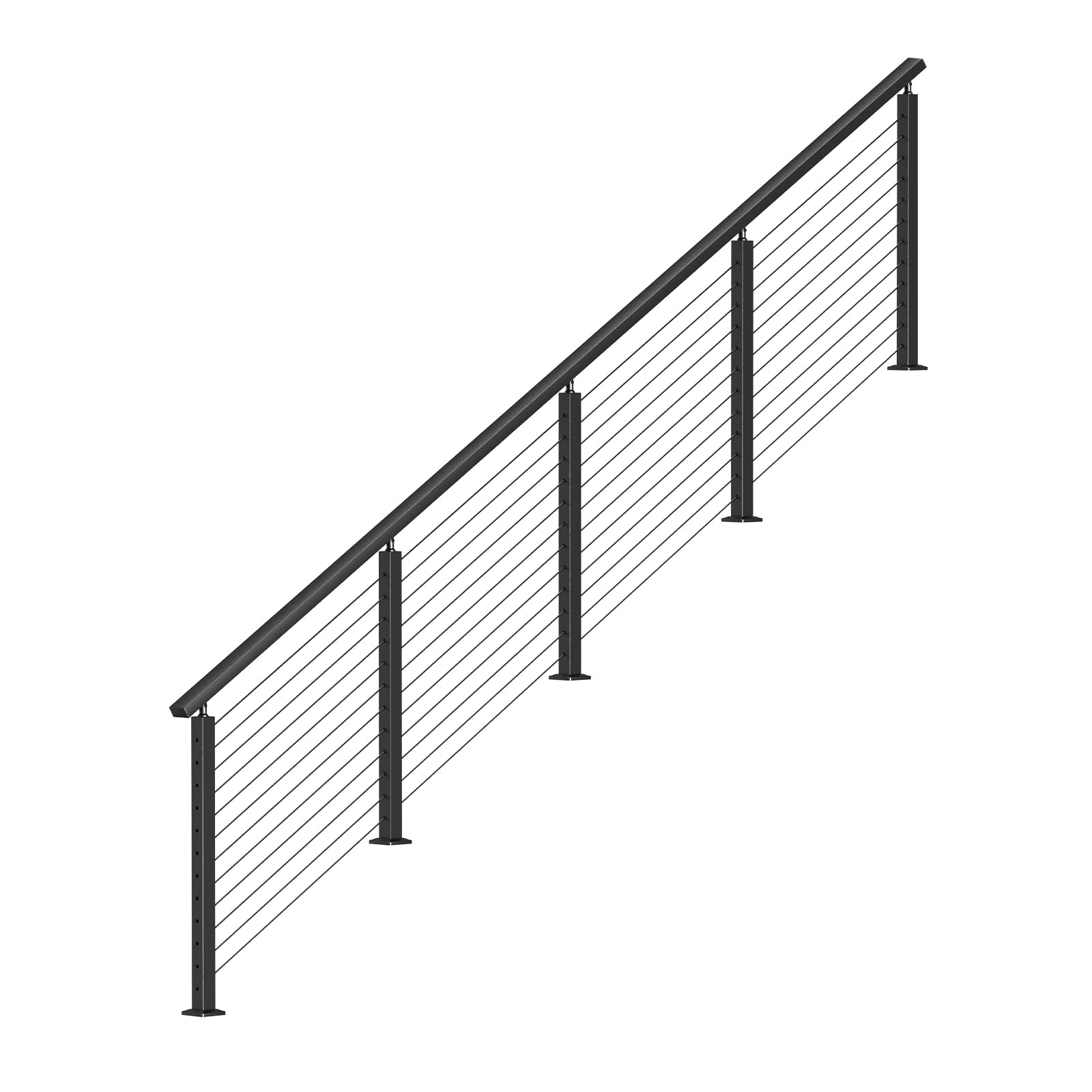 BLIKA 36'' & 42'' Black Surface Mount Stair Cable Railing System DIY Kit (4FT - 20FT, Angled Drilled)