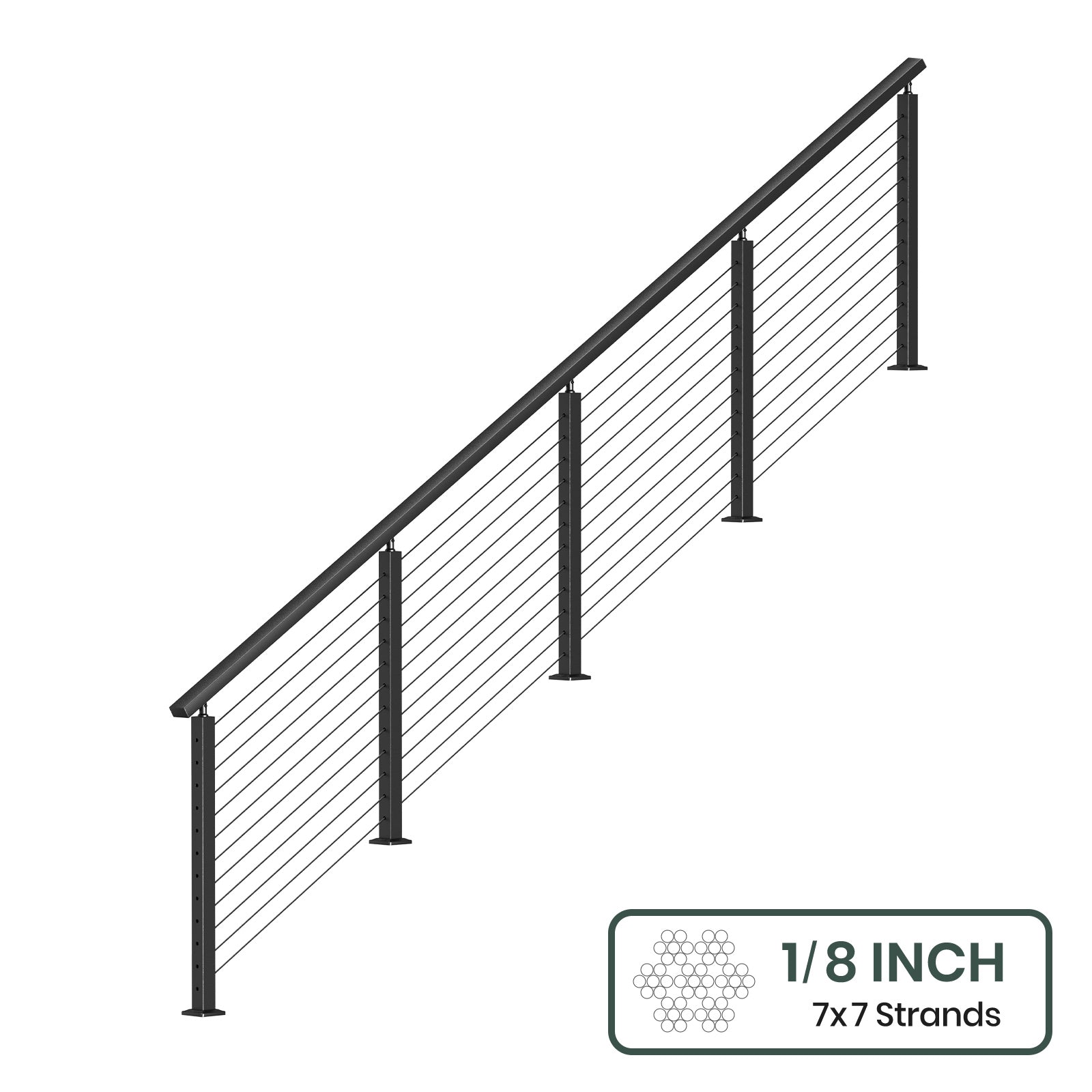 BLIKA 36'' & 42'' Black Surface Mount Stair Cable Railing System DIY Kit (4FT - 20FT, Angled Drilled) - 1/8