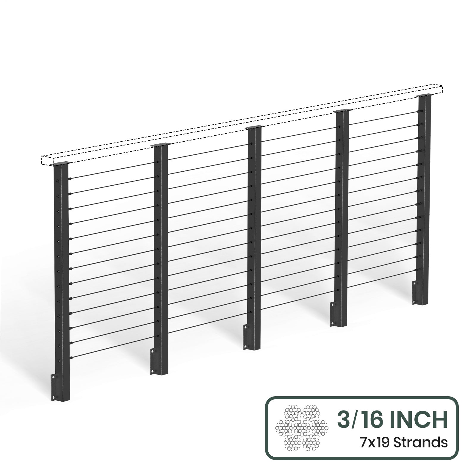 BLIKA  36'' & 42'' Black Side Mount Cable Railing System DIY Kit (4FT - 28FT,  No Handrail) - 3/16