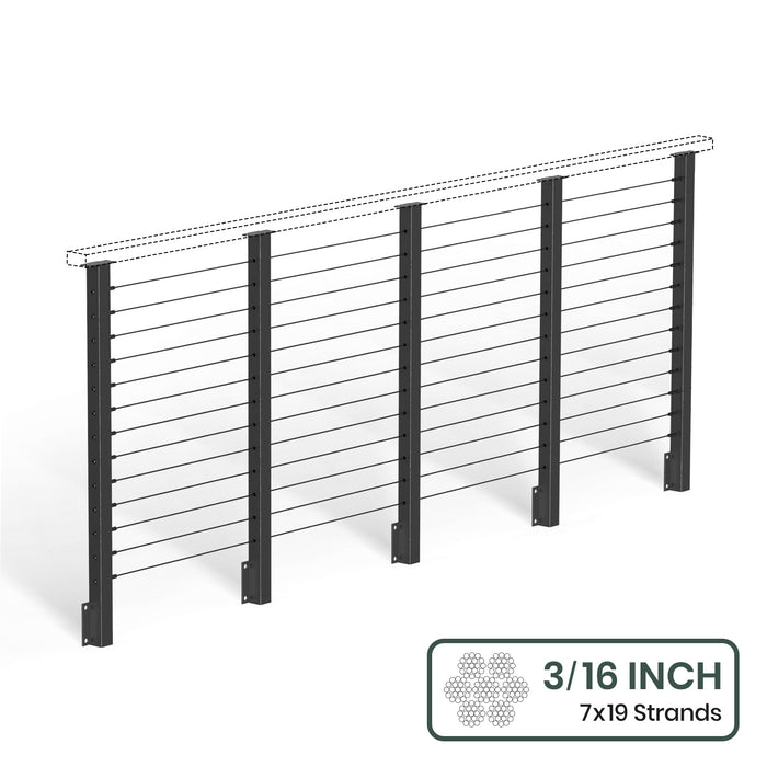 BLIKA  36'' & 42'' Black Side Mount Cable Railing System DIY Kit (4FT - 28FT,  No Handrail) - 3/16" Cable & Hardware
