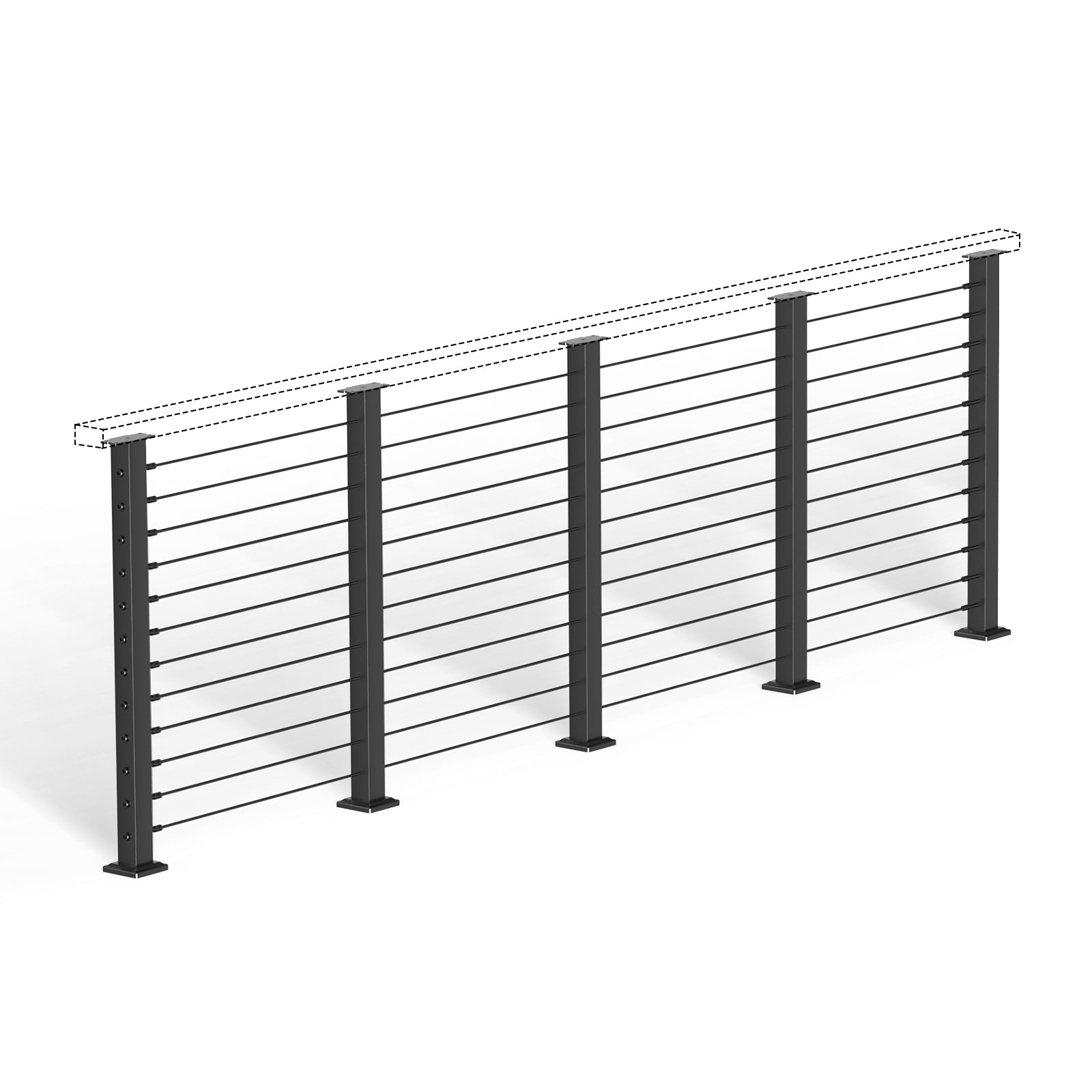 BLIKA 36'' & 42''  Black Surface Mount Cable Railing System DIY Kit (4FT - 20FT, Level Drilled, No Handrail)