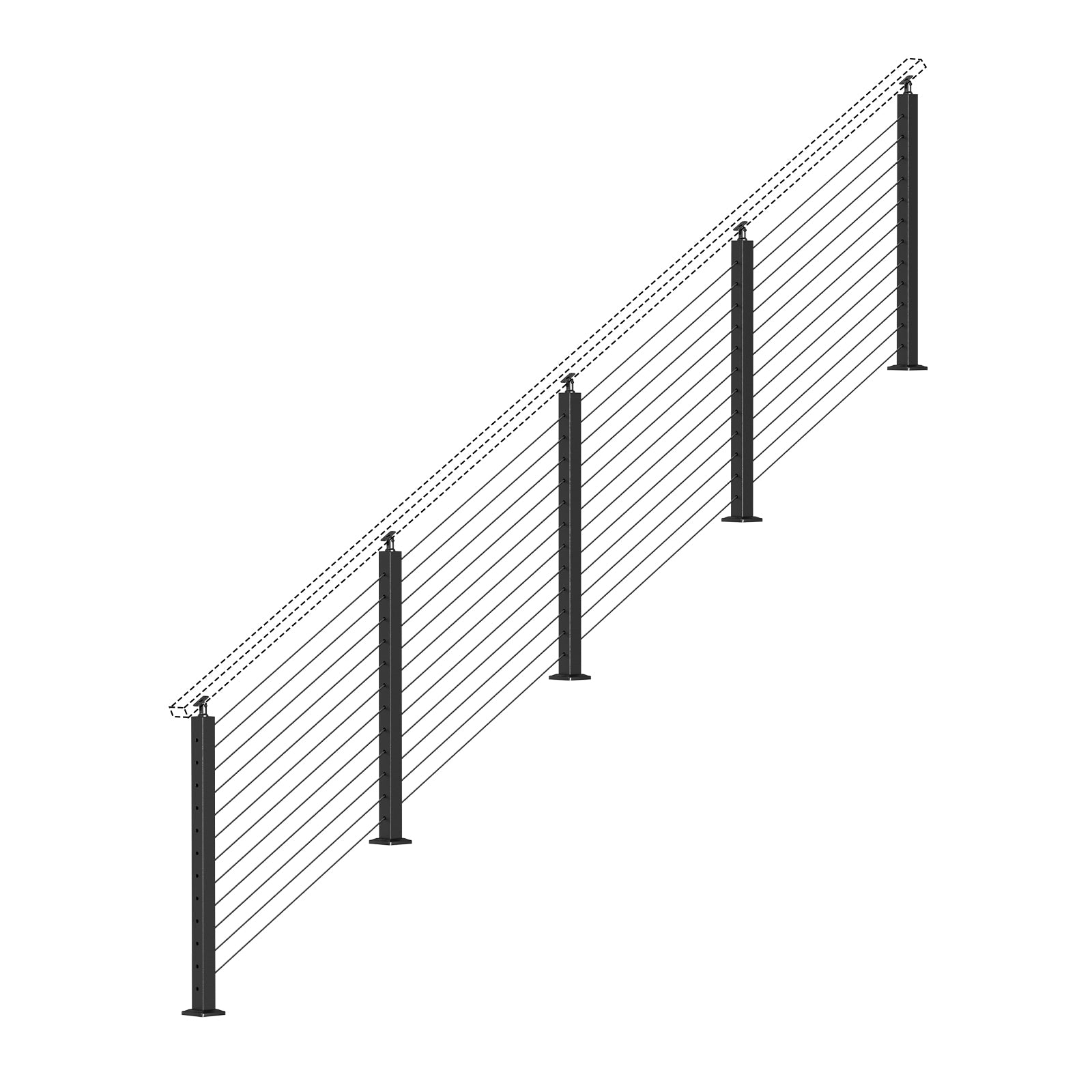 BLIKA 36'' & 42'' Black Surface Mount Stair Cable Railing System DIY Kit (4FT - 20FT, Angled Drilled, No Handrail)