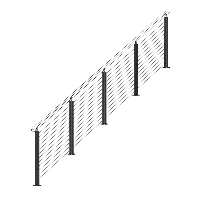 BLIKA 36'' & 42'' Black Surface Mount Stair Cable Railing System DIY Kit (4FT - 20FT, Angled Drilled, No Handrail)