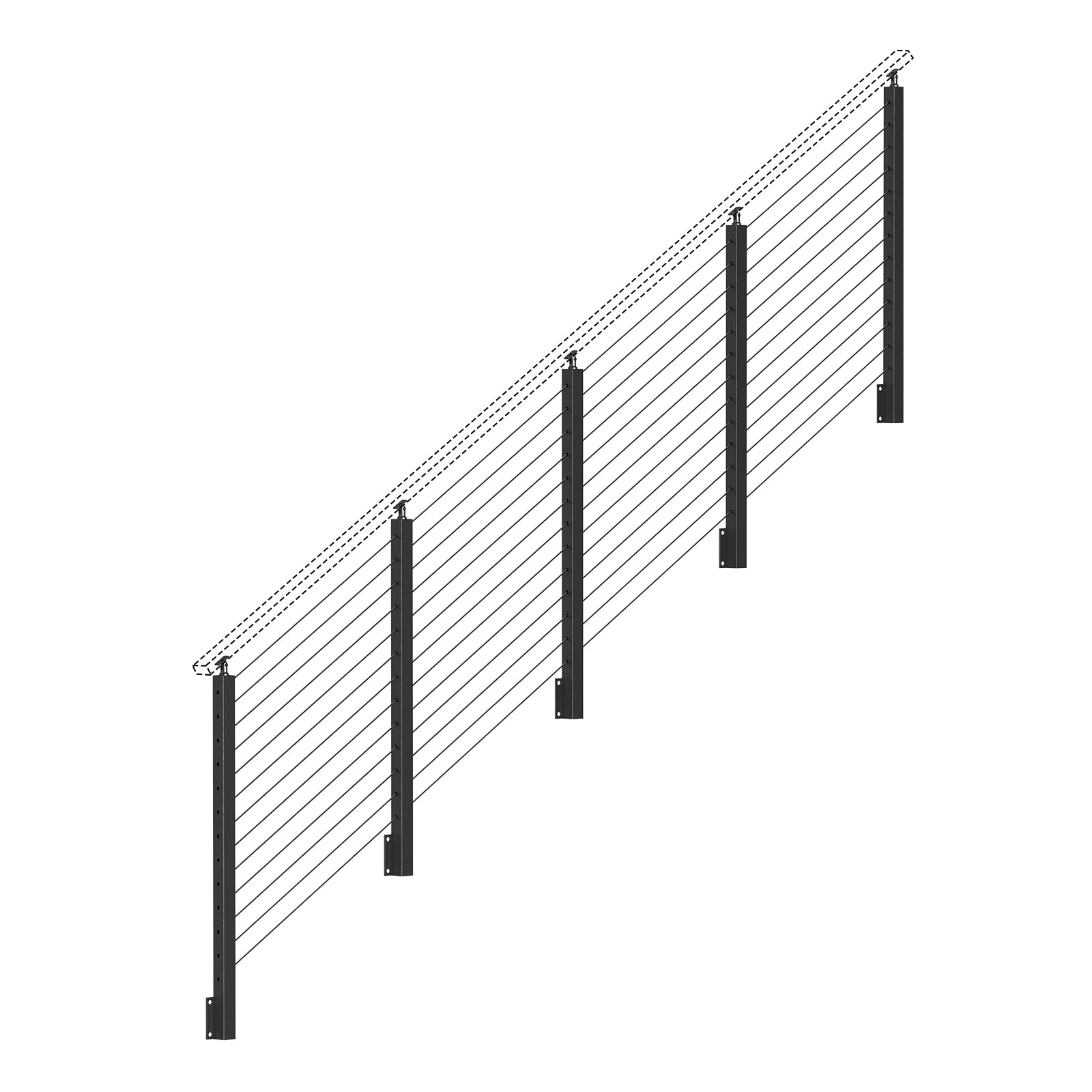 BLIKA 42'' Black Side Mount Stair Cable Railing System DIY Kit (4FT - 20FT,  No Handrail)