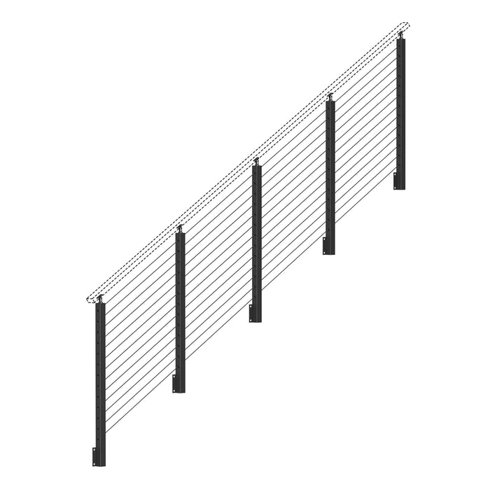 BLIKA 42'' Black Side Mount Stair Cable Railing System DIY Kit (4FT - 20FT,  No Handrail)
