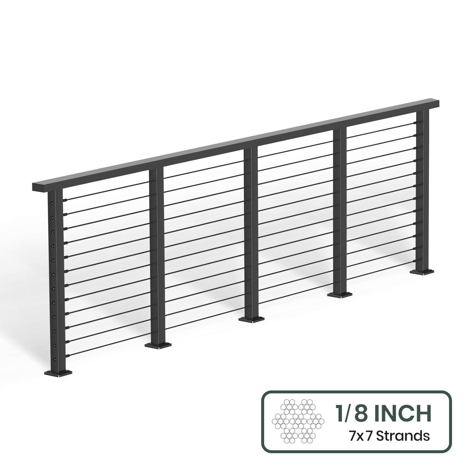 BLIKA 36'' & 42'' Black Surface Mount Cable Railing System DIY Kit (4FT - 28FT, Level Drilled, ) - 1/8