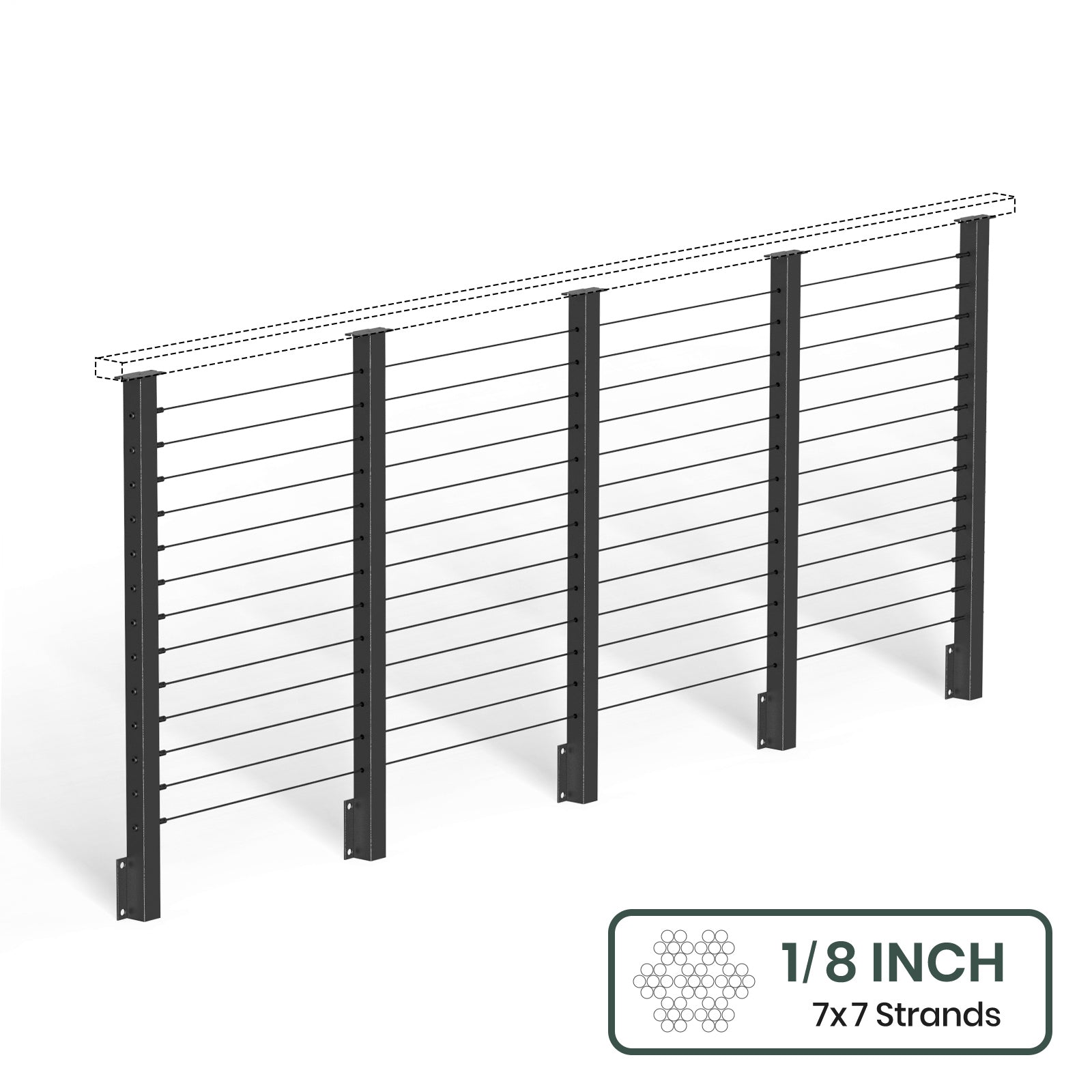 BLIKA  36'' & 42'' Black Side Mount Cable Railing System DIY Kit (4FT - 28FT,  No Handrail) - 1/8