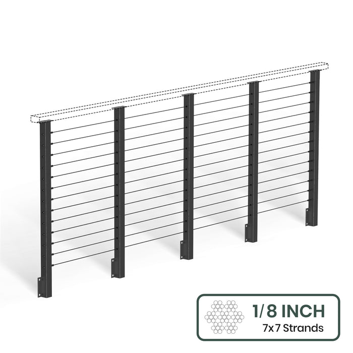 BLIKA  36'' & 42'' Black Side Mount Cable Railing System DIY Kit (4FT - 28FT,  No Handrail) - 1/8" Cable & Hardware