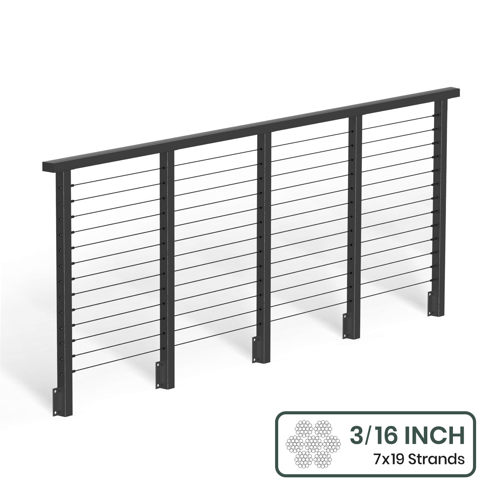 BLIKA 36'' & 42'' Black Side Mount Cable Railing System DIY Kit (4FT - 28FT, Level Drilled) - 3/16
