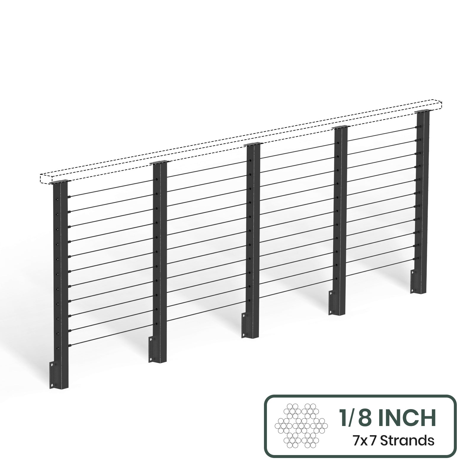 BLIKA  36'' & 42'' Black Side Mount Cable Railing System DIY Kit (4FT - 28FT,  No Handrail) - 1/8