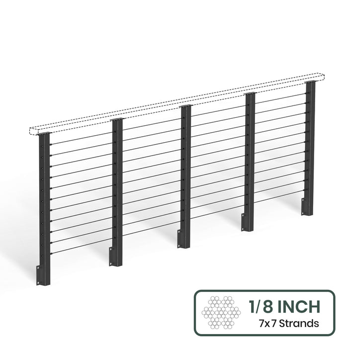 BLIKA  36'' & 42'' Black Side Mount Cable Railing System DIY Kit (4FT - 28FT,  No Handrail) - 1/8" Cable & Hardware