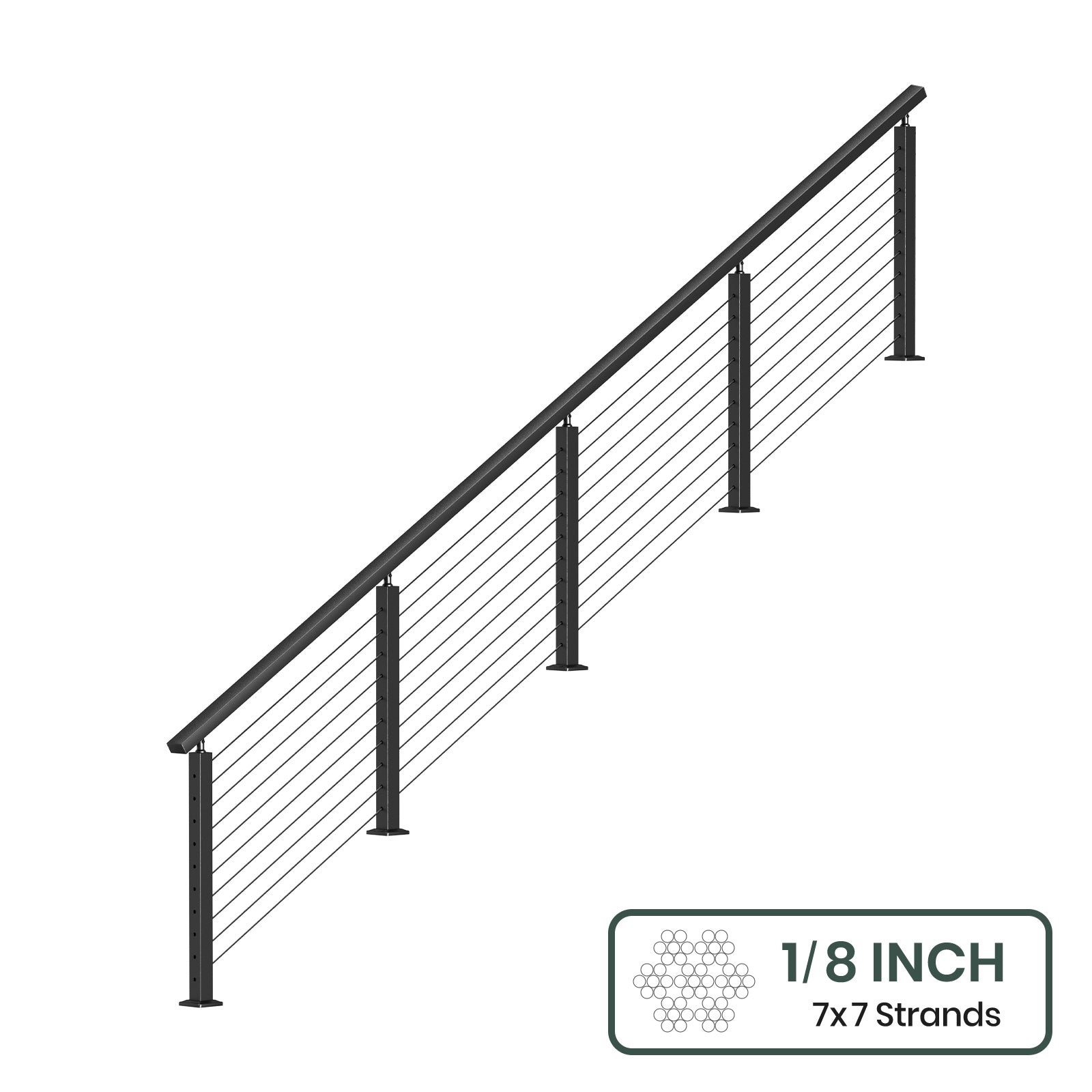 BLIKA 36'' & 42'' Black Surface Mount Stair Cable Railing System DIY Kit (4FT - 20FT, Angled Drilled) - 1/8