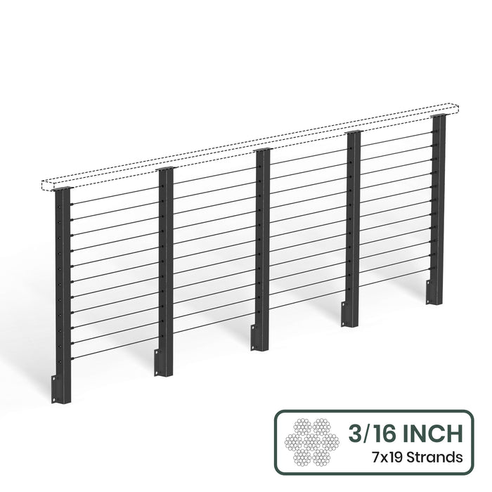 BLIKA  36'' & 42'' Black Side Mount Cable Railing System DIY Kit (4FT - 28FT,  No Handrail) - 3/16" Cable & Hardware
