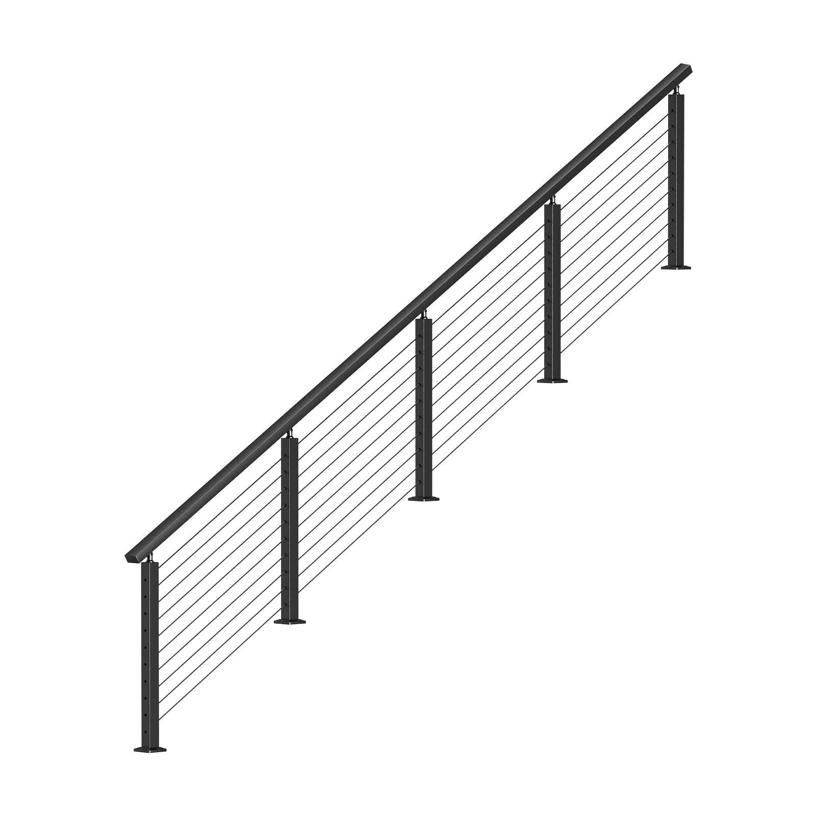 BLIKA 36'' & 42'' Black Surface Mount Stair Cable Railing System DIY Kit (4FT - 20FT, Angled Drilled)