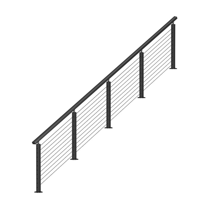 BLIKA 36'' & 42'' Black Surface Mount Stair Cable Railing System DIY Kit (4FT - 20FT, Angled Drilled)