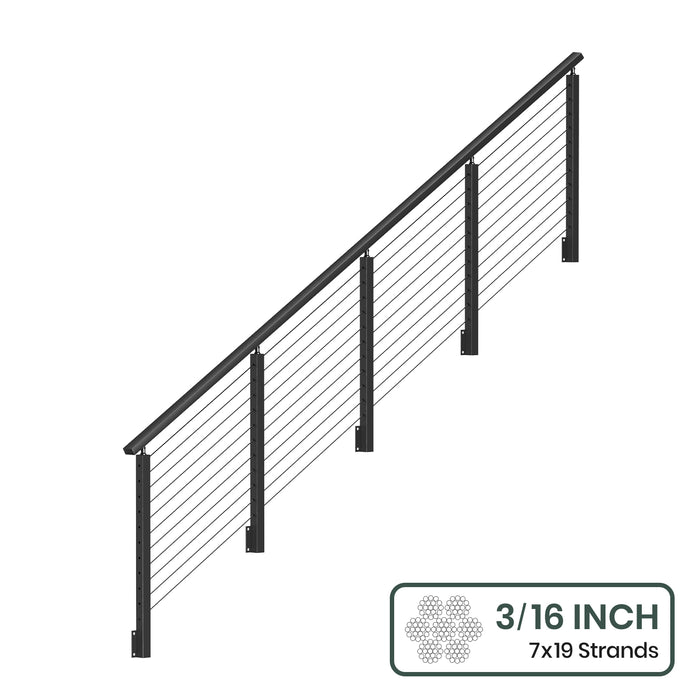 BLIKA 36''& 42''  Black Side Mount  Stair Cable Railing System DIY Kit (4FT - 20FT, Angled Drilled) - 3/16" Cable & Hardware