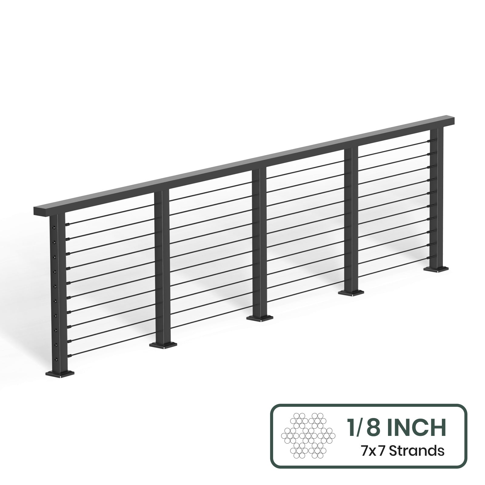 BLIKA 36'' & 42'' Black Surface Mount Cable Railing System DIY Kit (4FT - 28FT, Level Drilled, ) - 1/8