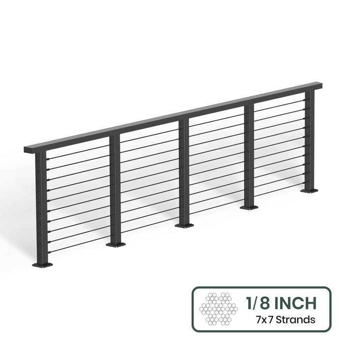 BLIKA 36'' & 42'' Black Surface Mount Cable Railing System DIY Kit (4FT - 28FT, Level Drilled, ) - 1/8" Cable & Hardware
