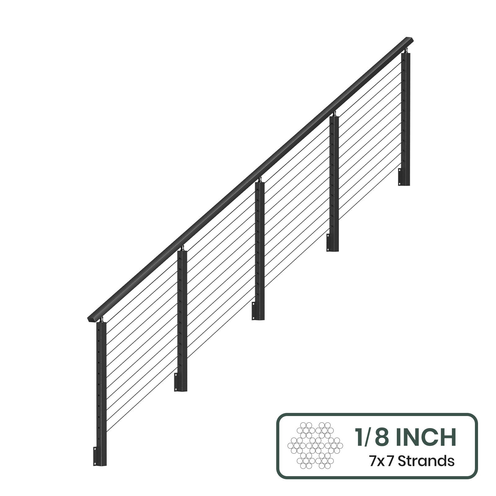 BLIKA 36''& 42''  Black Side Mount  Stair Cable Railing System DIY Kit (4FT - 20FT, Angled Drilled) - 1/8