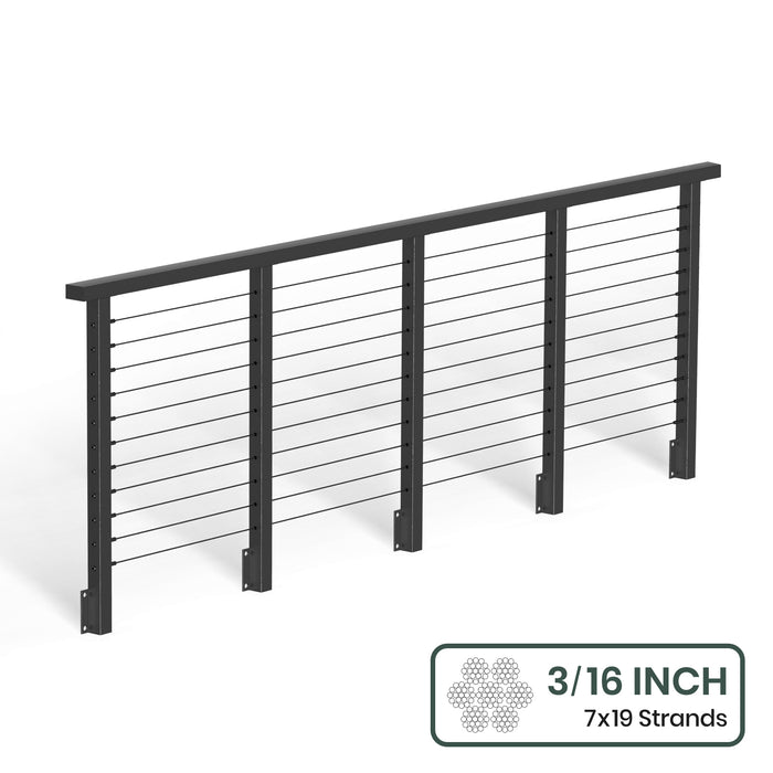 BLIKA 36'' & 42'' Black Side Mount Cable Railing System DIY Kit (4FT - 28FT, Level Drilled) - 3/16" Cable & Hardware