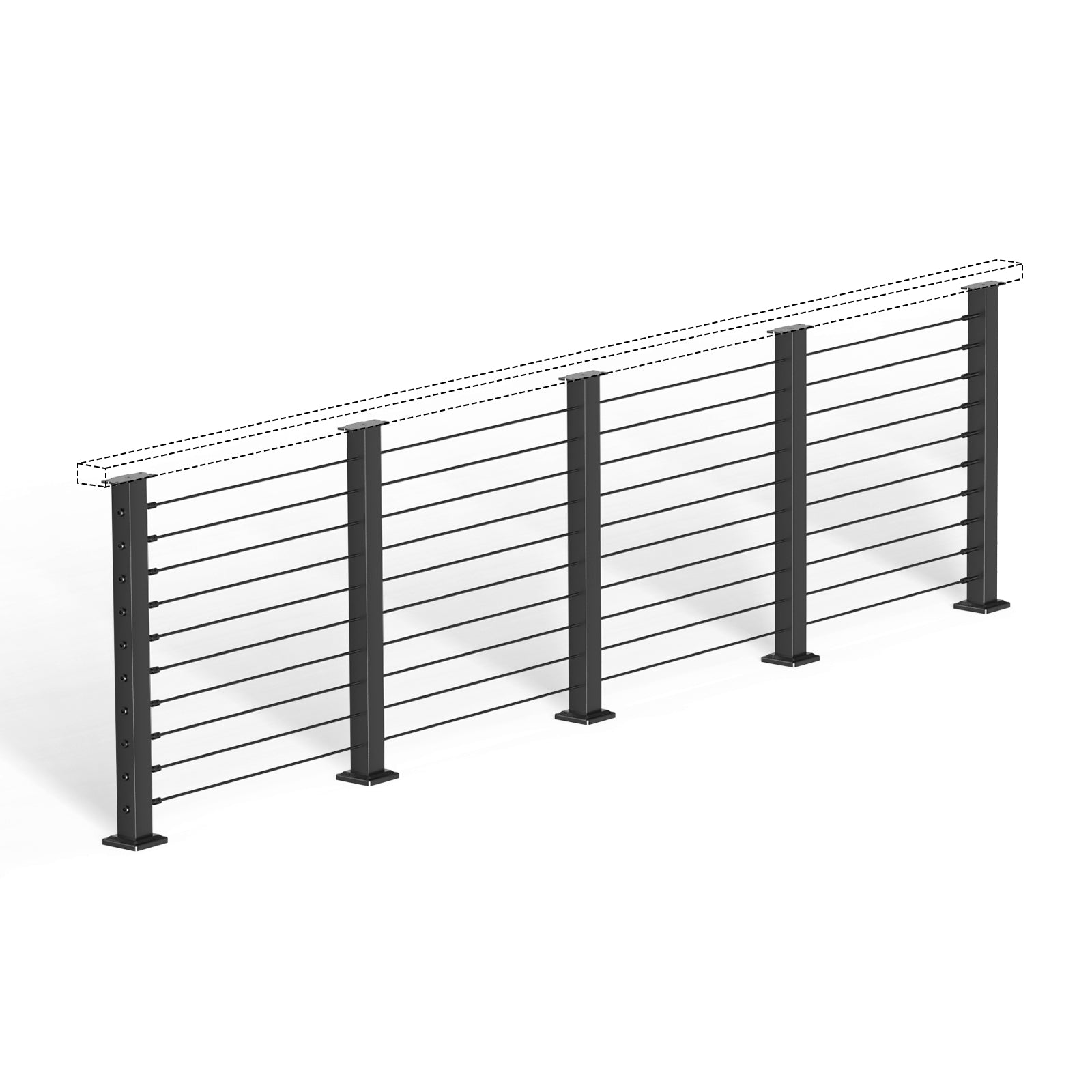 BLIKA 36'' & 42''  Black Surface Mount Cable Railing System DIY Kit (4FT - 20FT, Level Drilled, No Handrail)