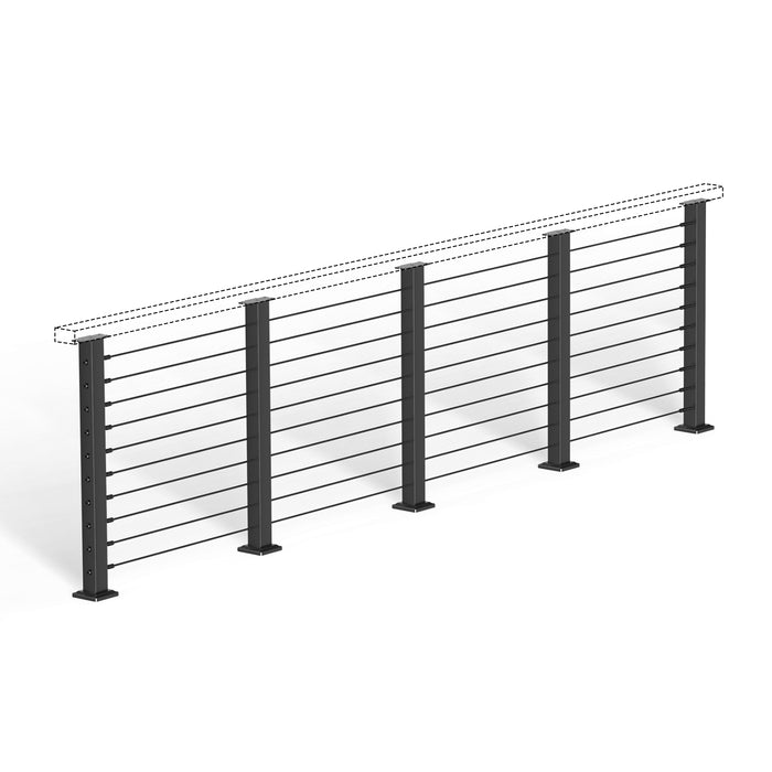 BLIKA 36'' & 42''  Black Surface Mount Cable Railing System DIY Kit (4FT - 20FT, Level Drilled, No Handrail)