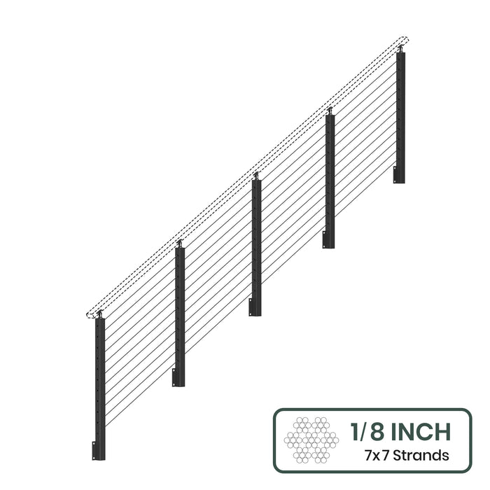 BLIKA 36'' & 42'' Black Side Mount Stair Cable Railing System DIY Kit (4FT - 20FT,  No Handrail) - 1/8" Cable & Hardware