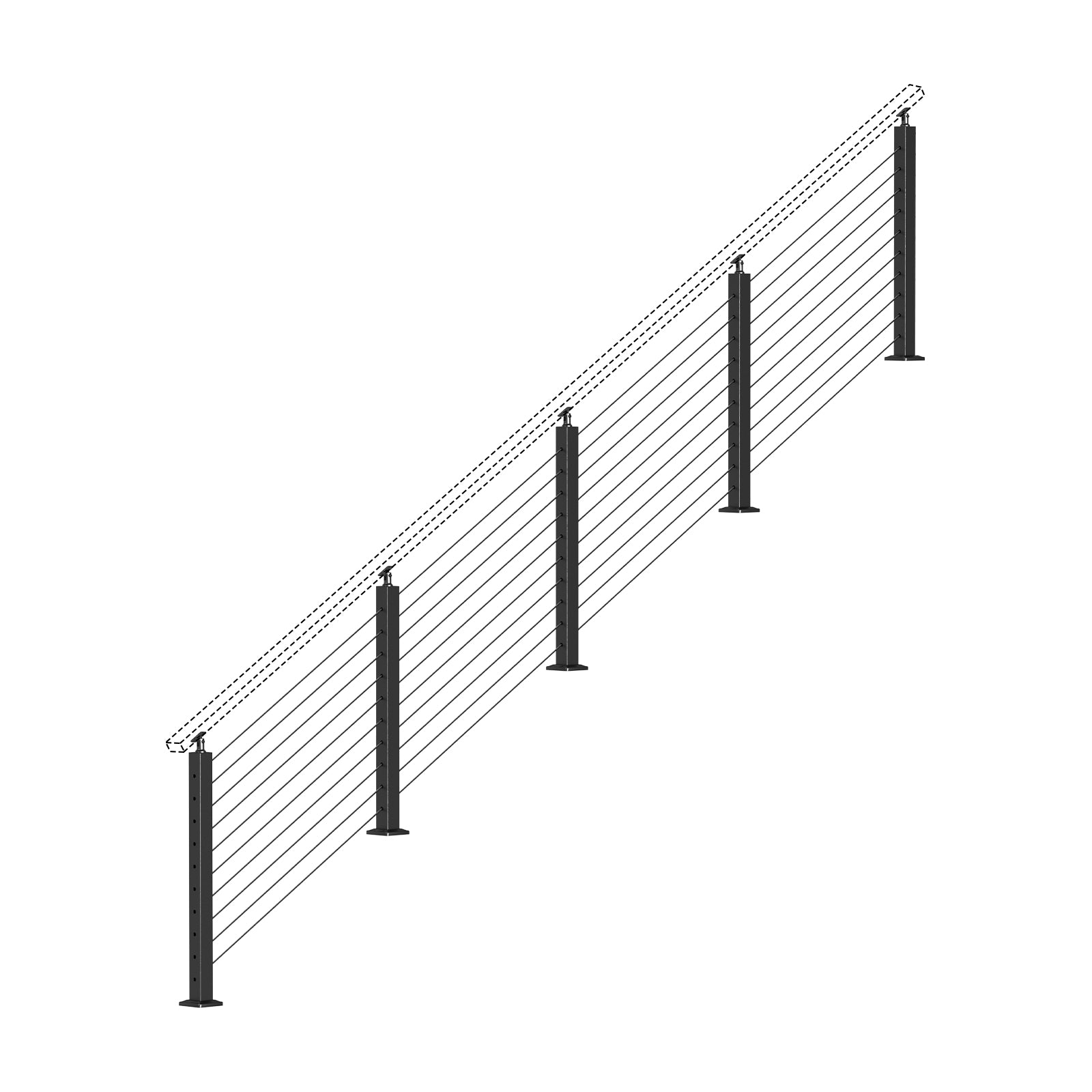 BLIKA 36'' & 42'' Black Surface Mount Stair Cable Railing System DIY Kit (4FT - 20FT, Angled Drilled, No Handrail)