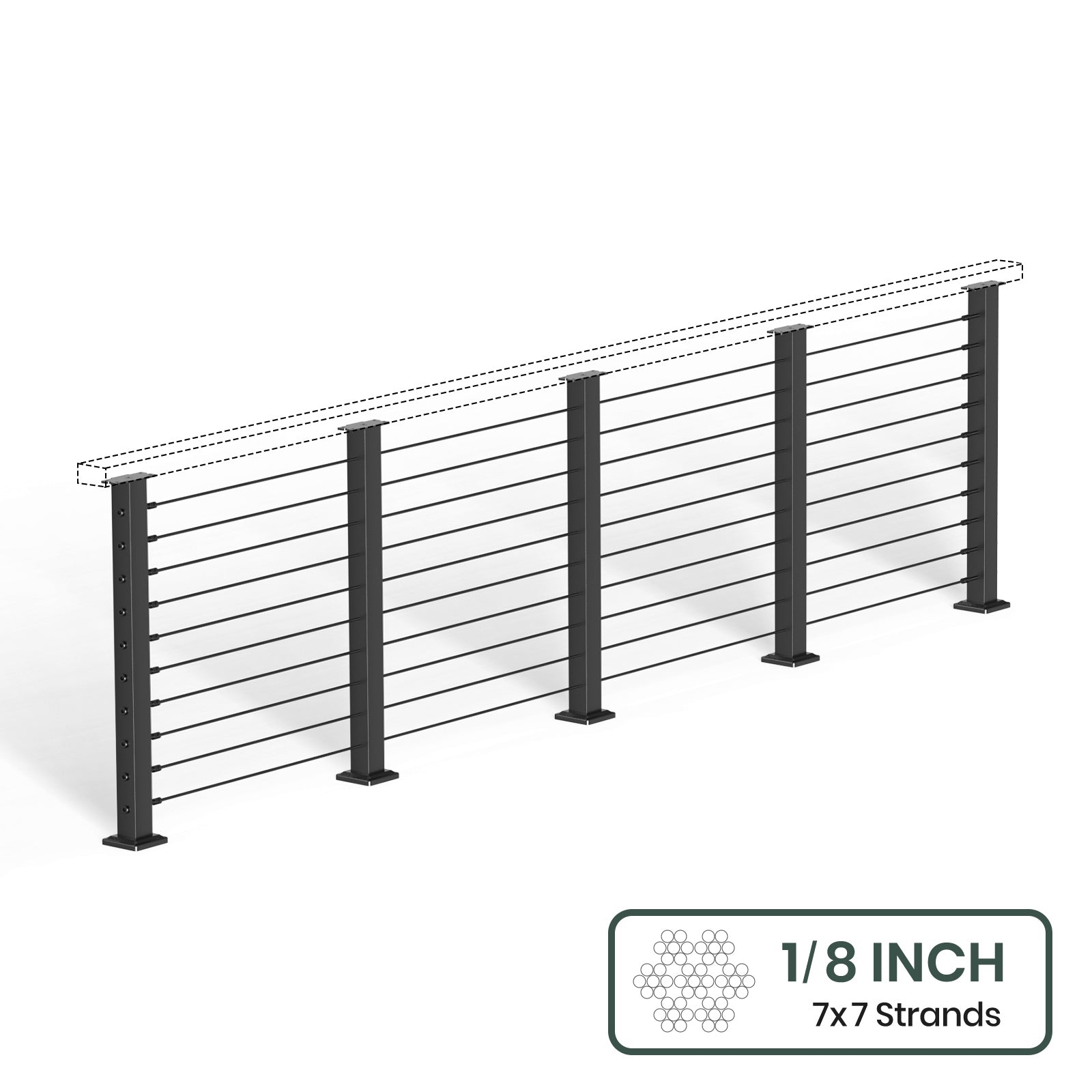 BLIKA 36'' & 42''  Black Surface Mount Cable Railing System DIY Kit (4FT - 28FT, Level Drilled, No Handrail) - 1/8