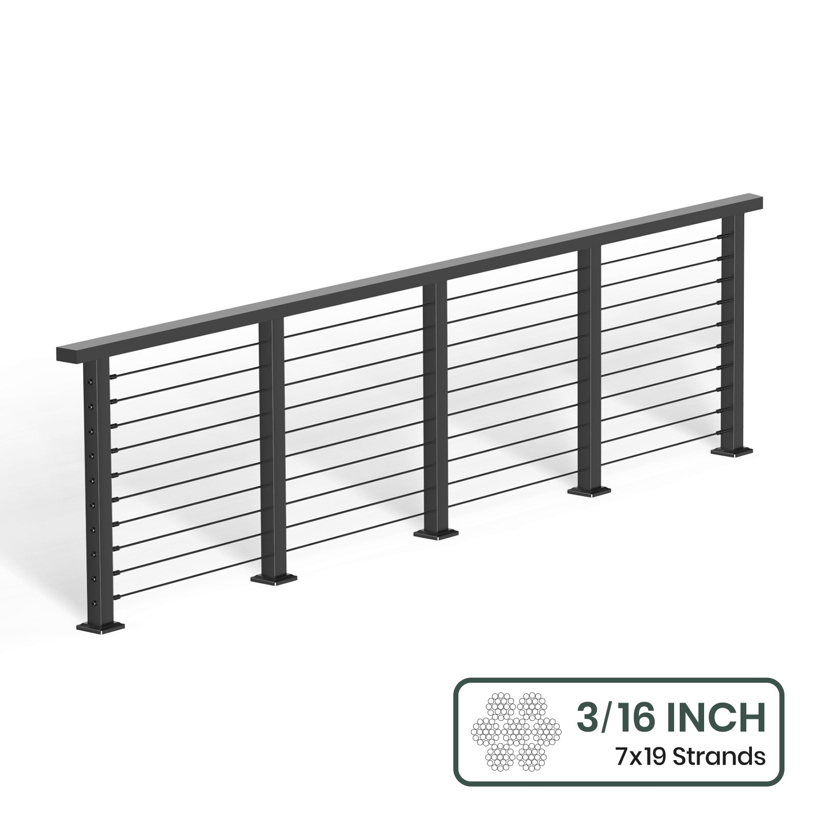 BLIKA 36'' & 42'' Black Surface Mount Cable Railing System DIY Kit (4FT - 28FT, Level Drilled, ) - 3/16
