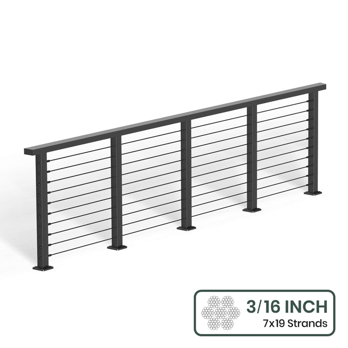 BLIKA 36'' & 42'' Black Surface Mount Cable Railing System DIY Kit (4FT - 28FT, Level Drilled, ) - 3/16" Cable & Hardware