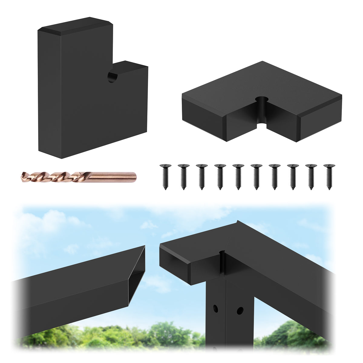 Black Handrail Corner Connector - 90 Degree POM Material Fitting For Flat Top Handrails