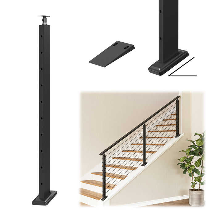BLIKA 36" Slope Stair Drilled Cable Railing Black  Post 25°-35° Adjustable