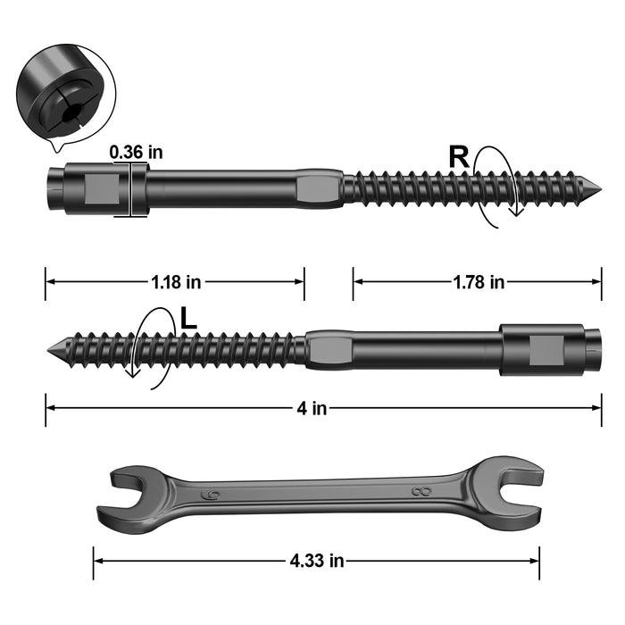 BLIKA Black Swageless Lag Screws Left & Right For 1/8" Cable Railing