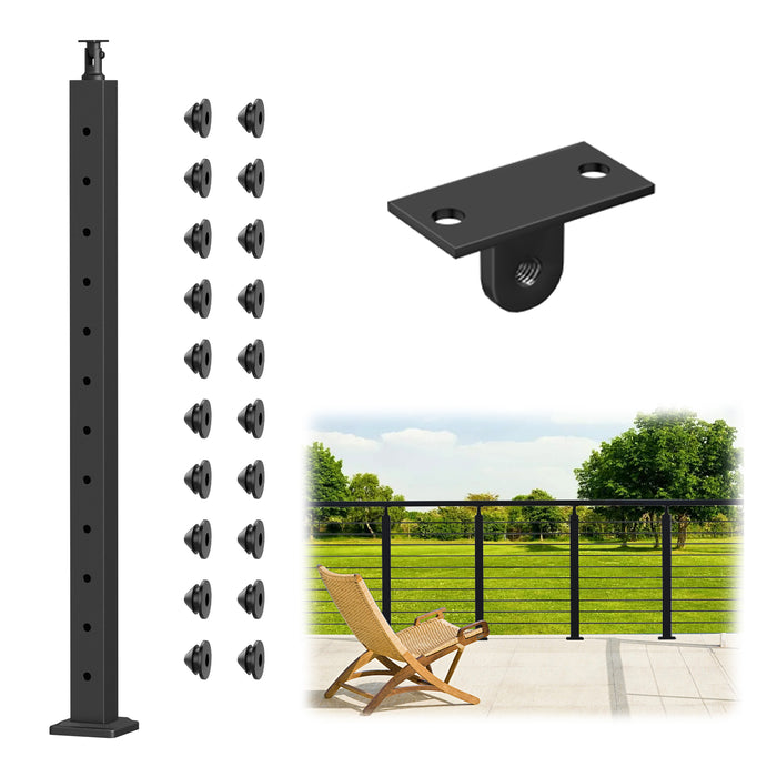 BLIKA 42" Pre-Drilled Level & Corner Cable Railing Post