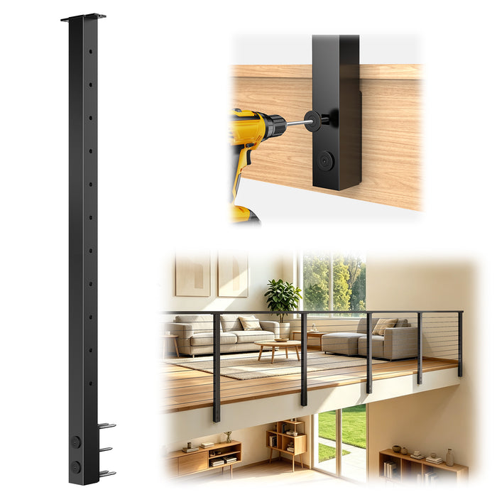 BLIKA 36" Upgraded Level Drilled Side Mount Cable Railing Post