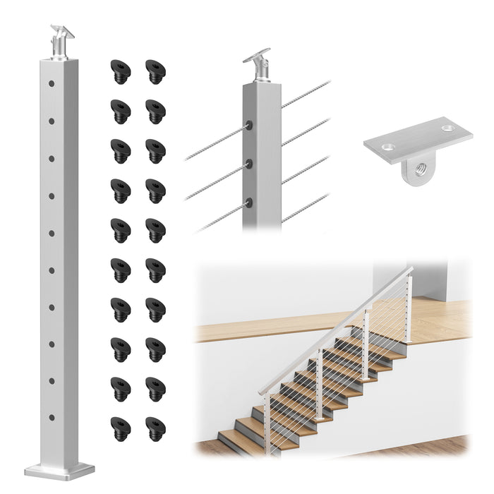 BLIKA 36" Brushed Stainless Steel Pre-Drilled Angled Cable Railing Post for Stair Runs