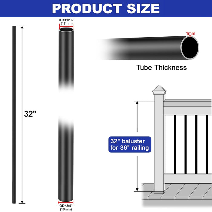 Blika 32"X3/4" Round Aluminum Balusters